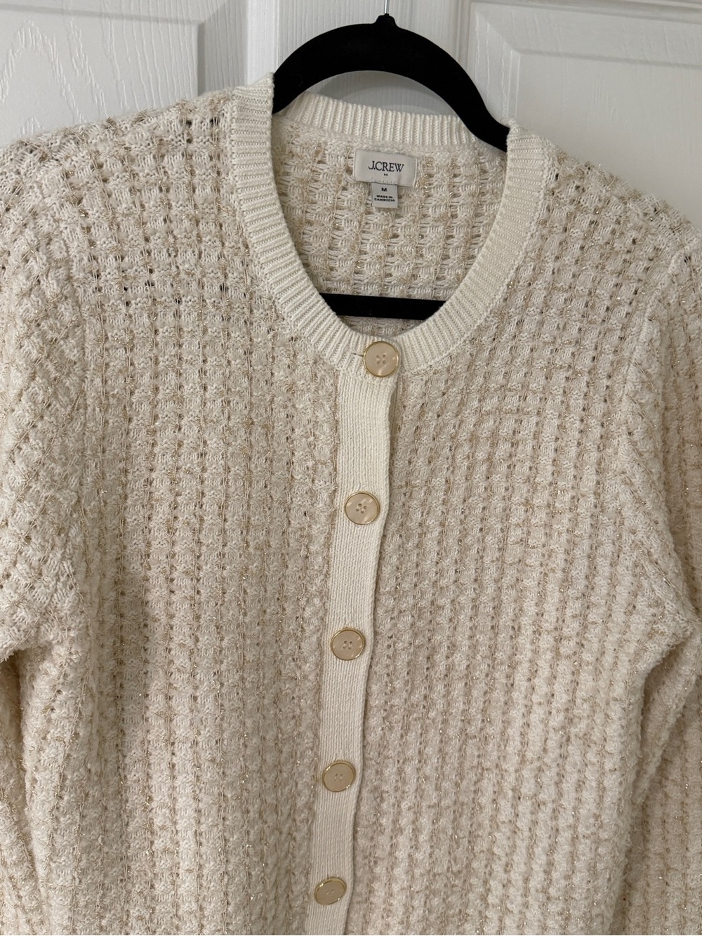 NWOT J. Crew Cream Textured Button-Front Cardigan - Picture 2 of 8